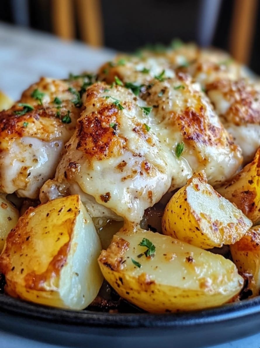 Finished One-Pan Garlic Parmesan Chicken and Potatoes