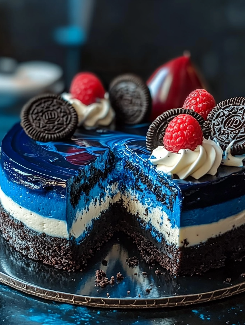 Bleu Velvet Oreo Cheesecake