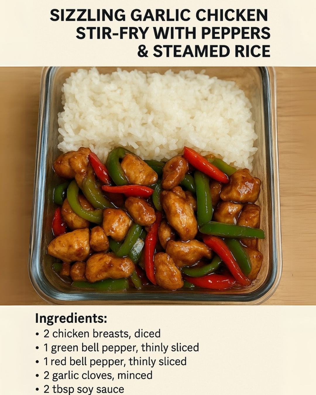 SIZZLING GARLIC CHICKEN STIR-FRY WITH PEPPERS & STEAMED RICE