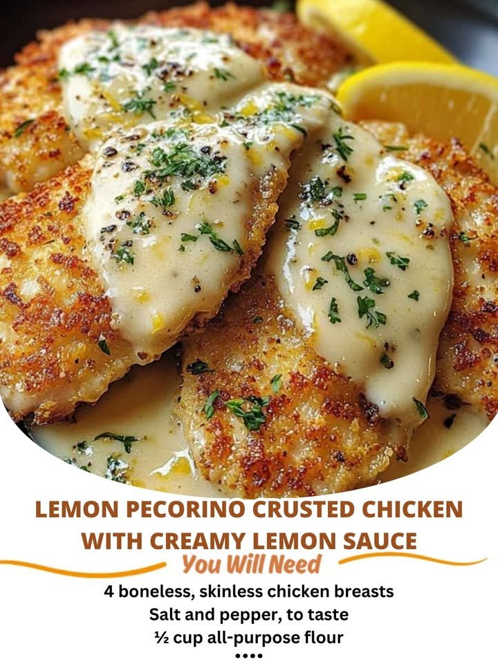 Lemon Pecorino Crusted Chicken with Creamy Lemon Sauce