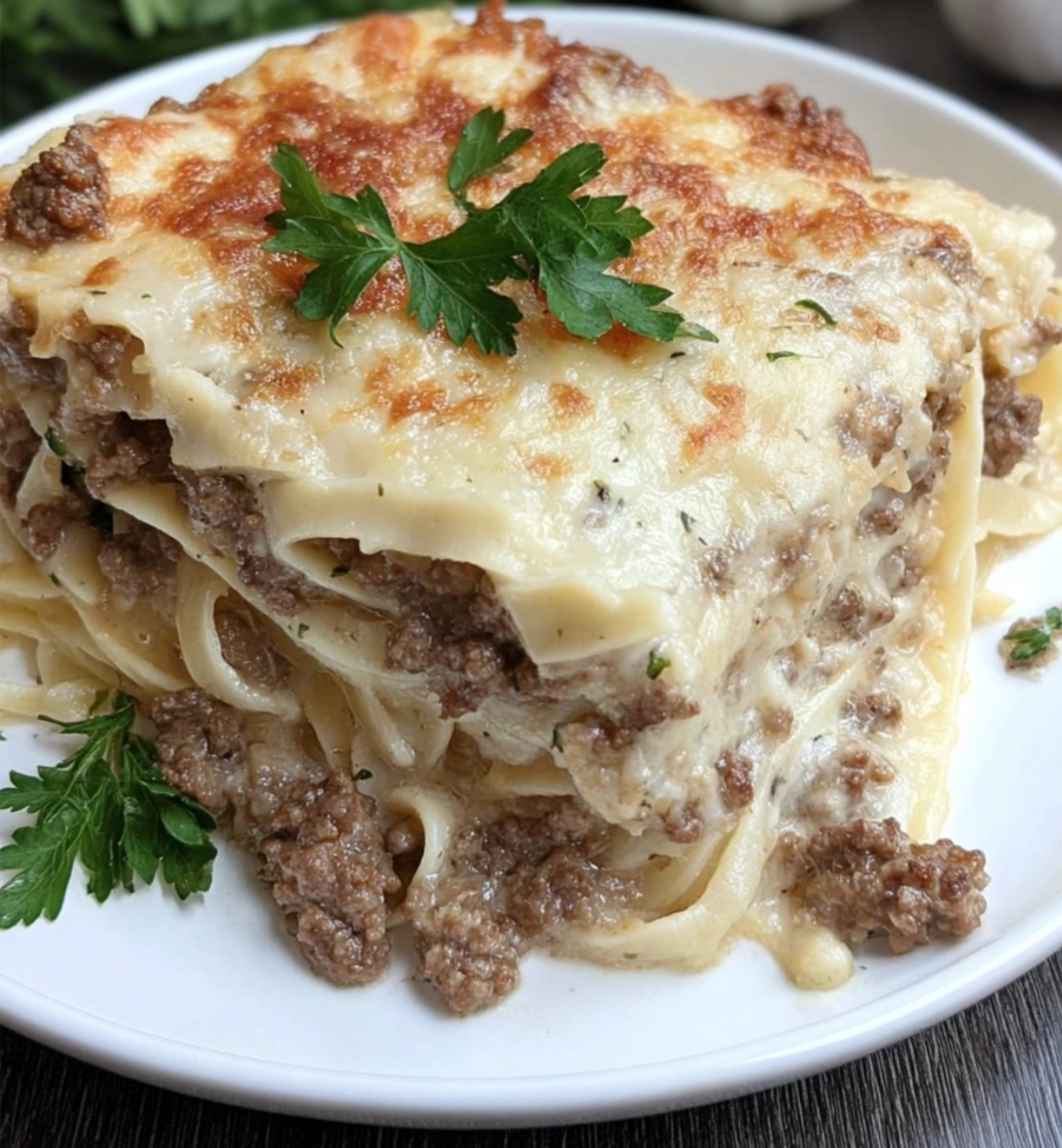 Savory Steak Gorgonzola Alfredo lasagna
