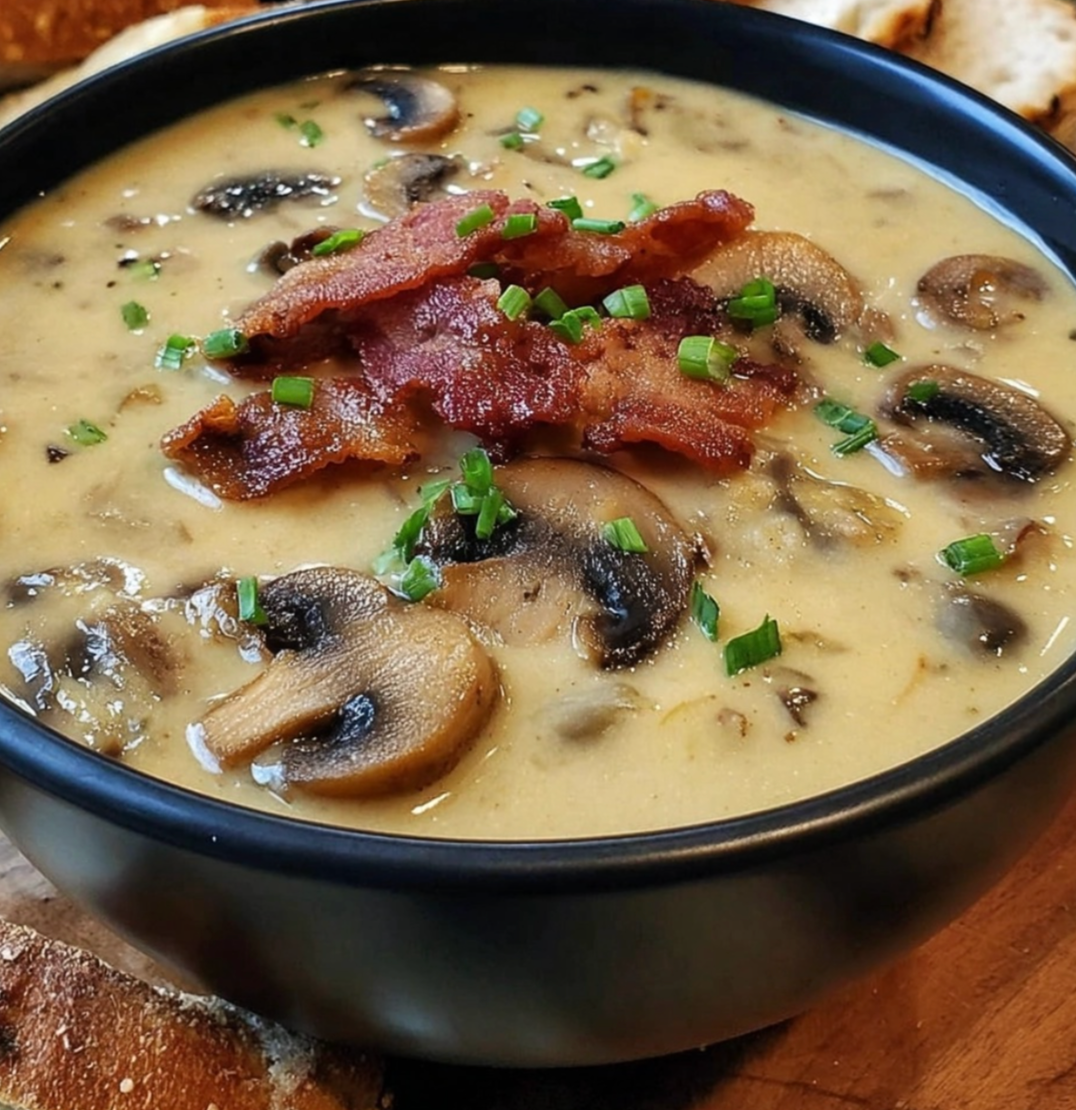 Bacon Mushroom Swiss Cheeseburger Soup