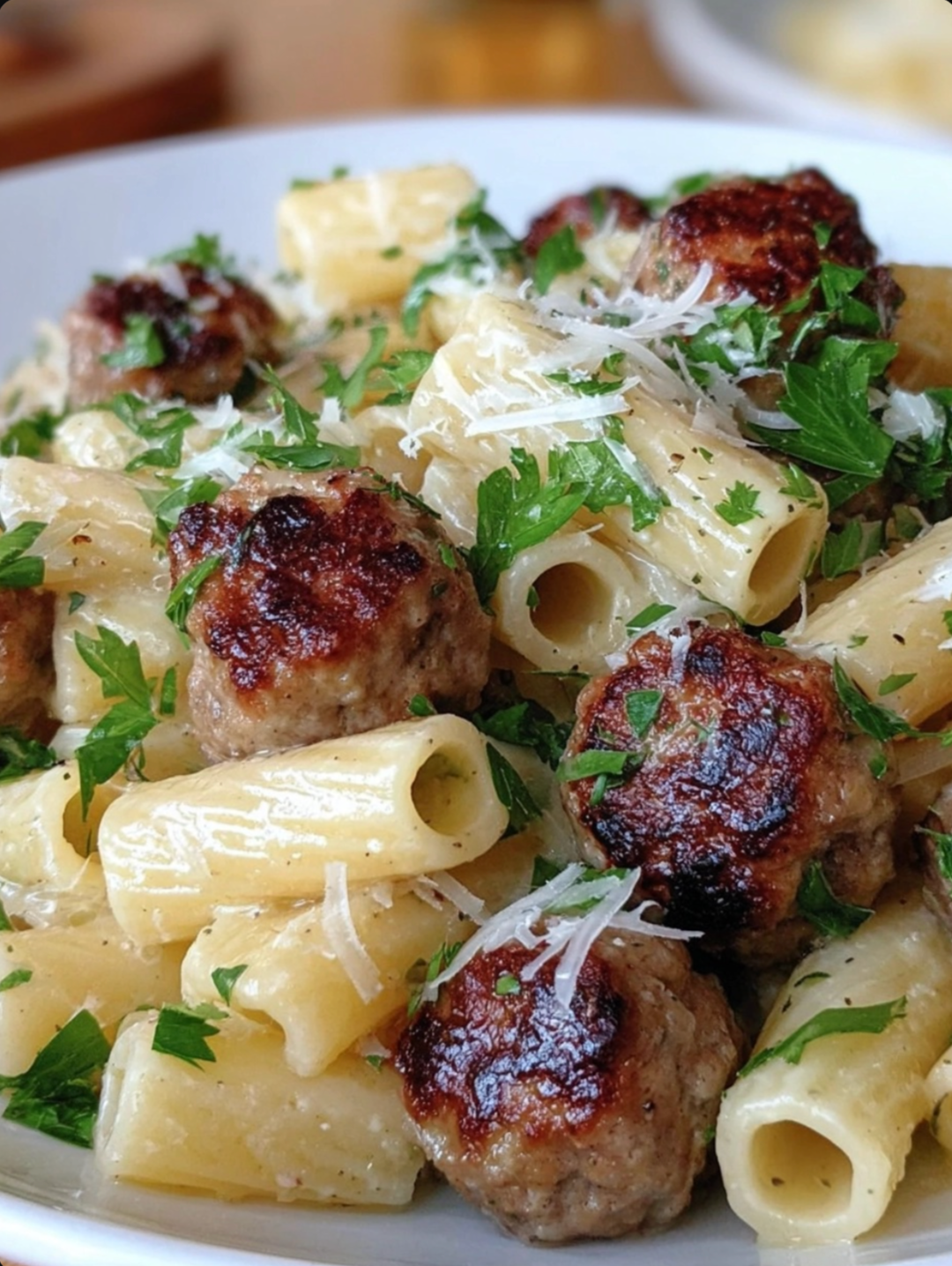 Creamy Garlic Sausage Alfredo Rigatoni