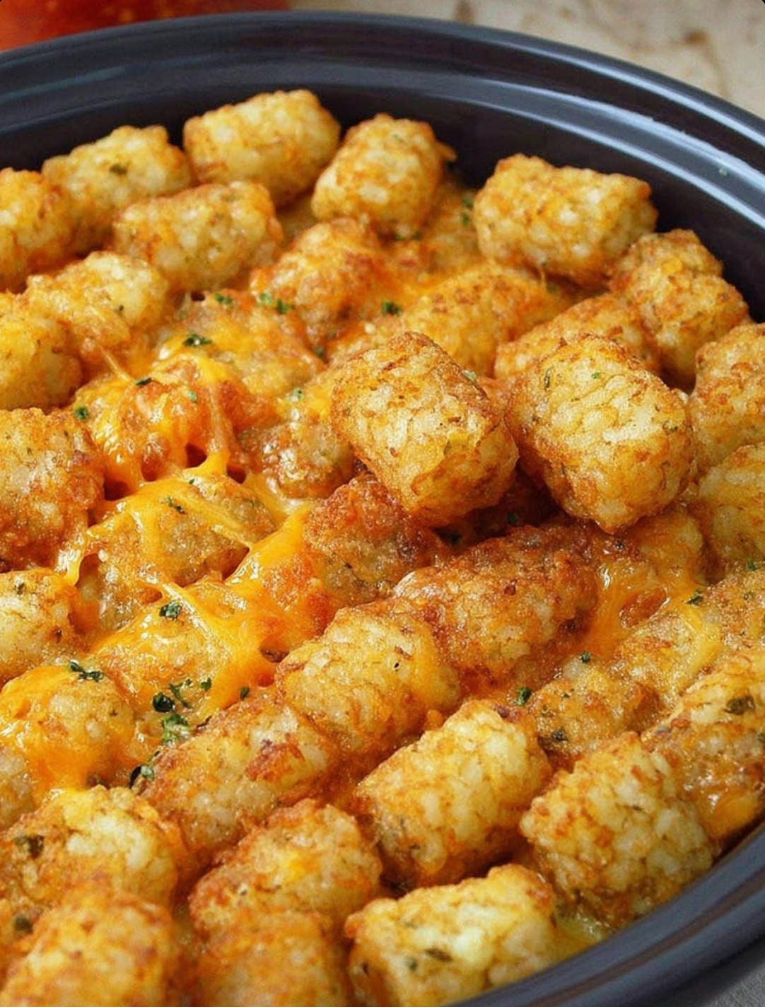 Slow cooker cheesy tator tots