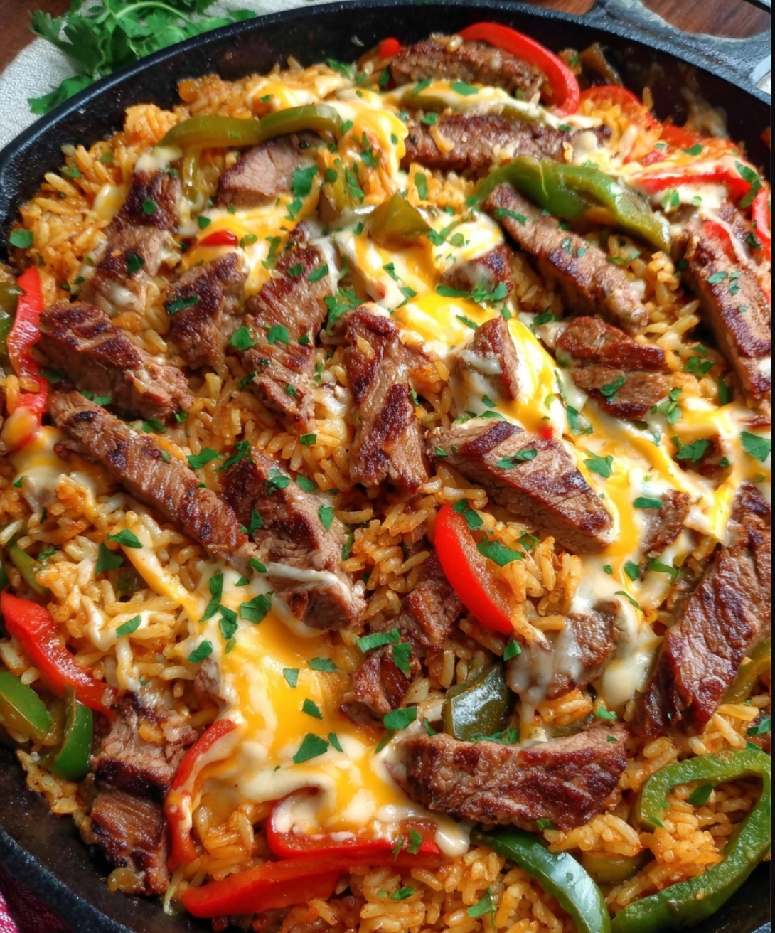 Ultimate Cheesy Queso Steak Fajita Skillet: Sizzling with Flavor!