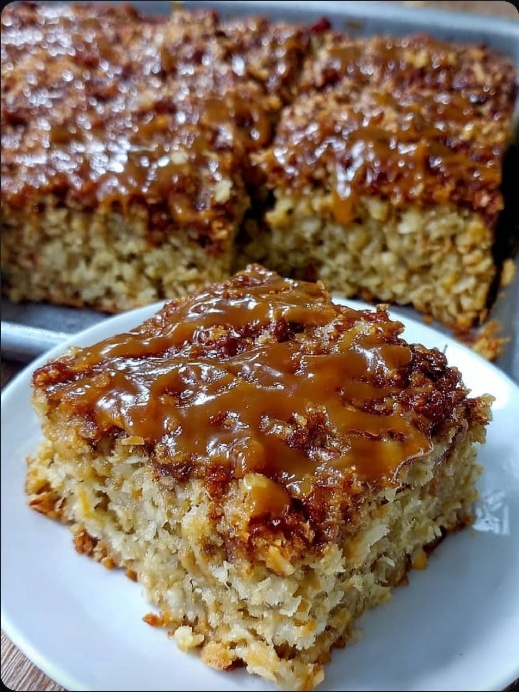 Caramel Coconut Pecan Oatmeal Cake