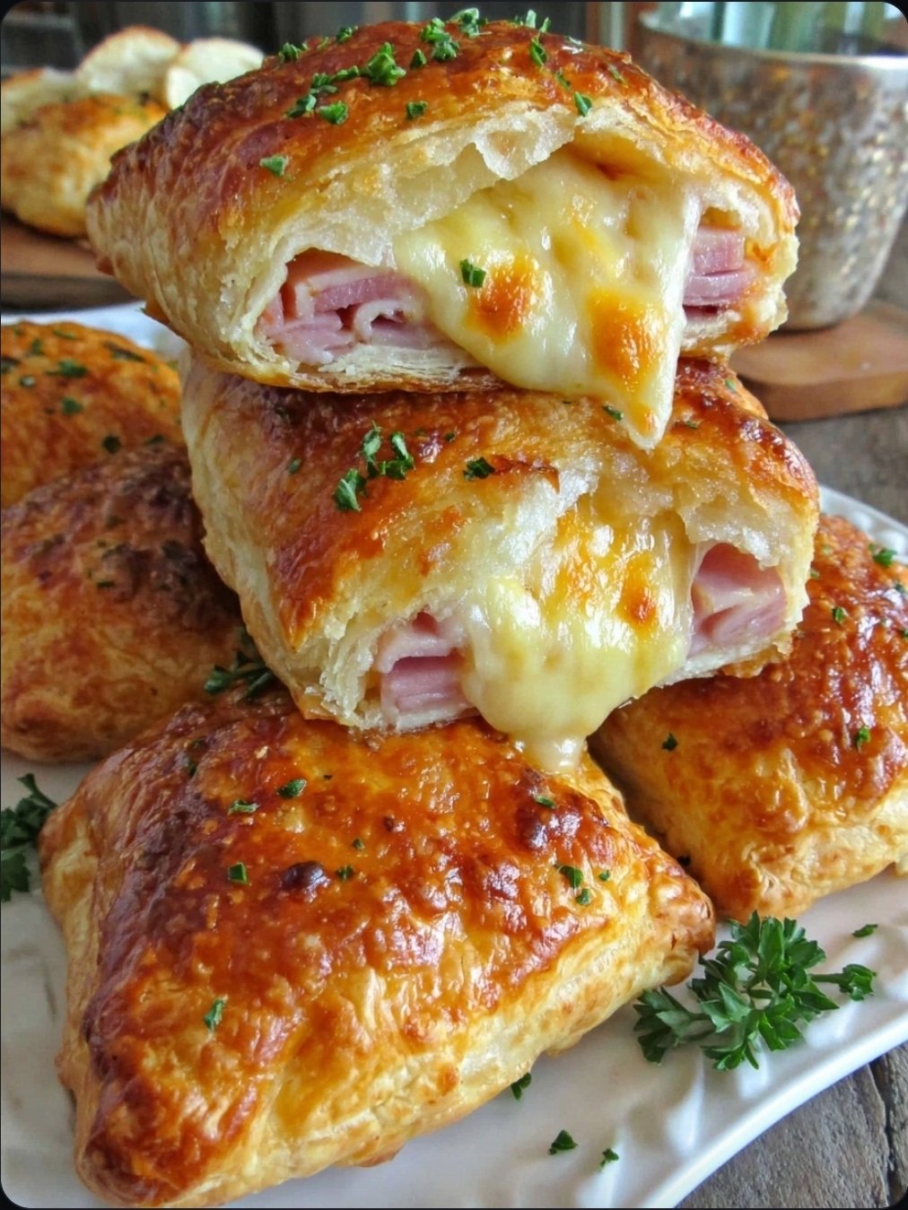 CHEESY HAM AND CHEESE PUFF PASTRY POCKETS