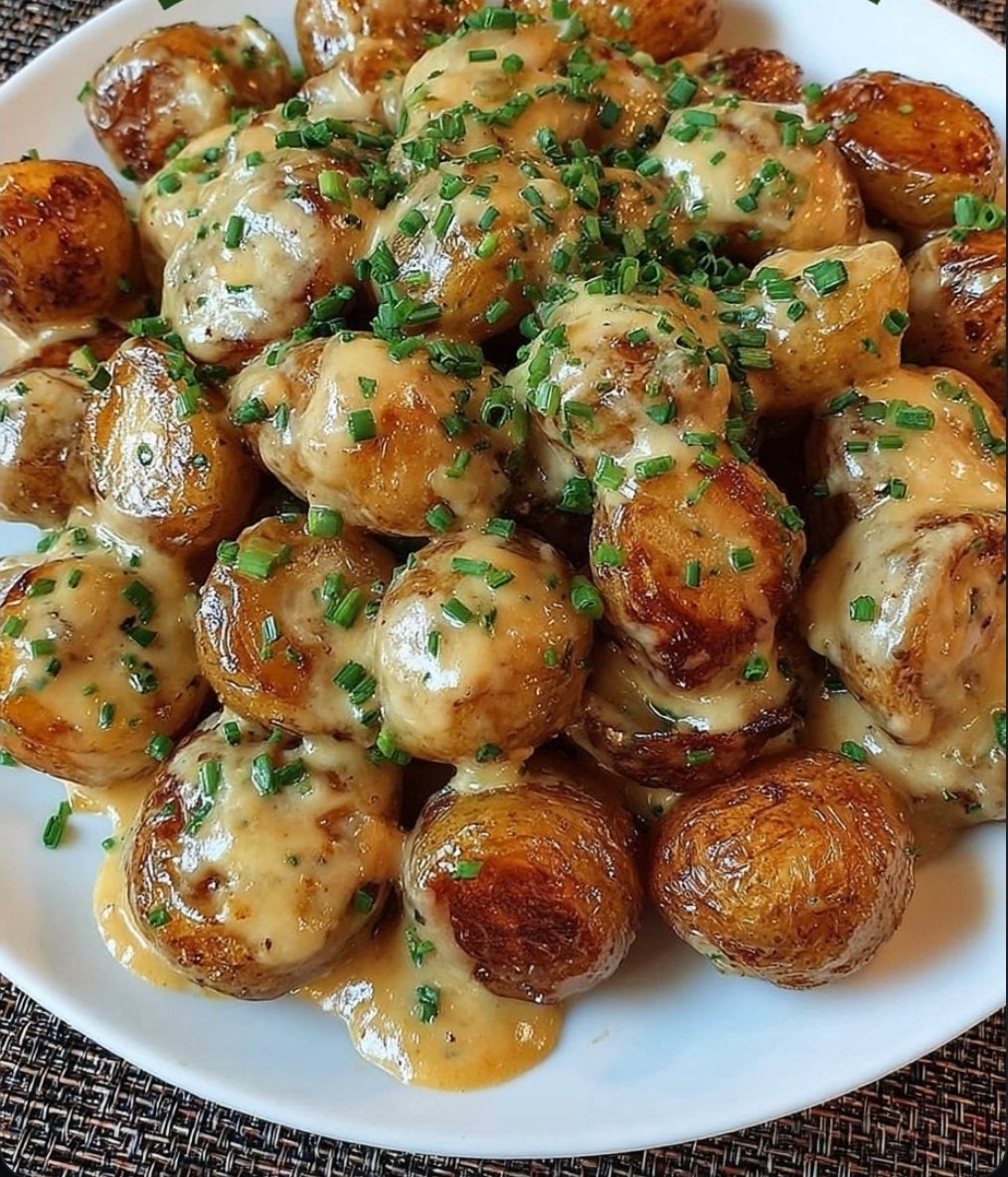 CREAMY GARLIC SAUCE BABY POTATOES