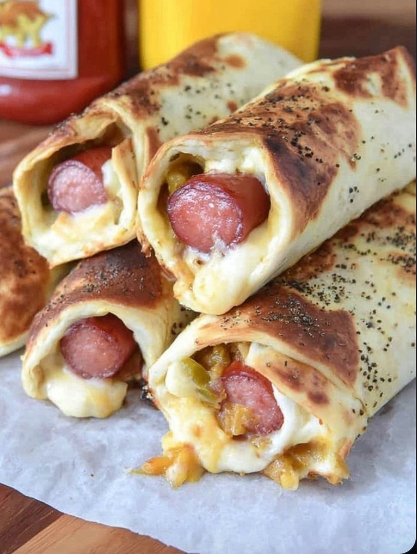 Burrito Dogs (tortilla-wrapped hot dogs,)