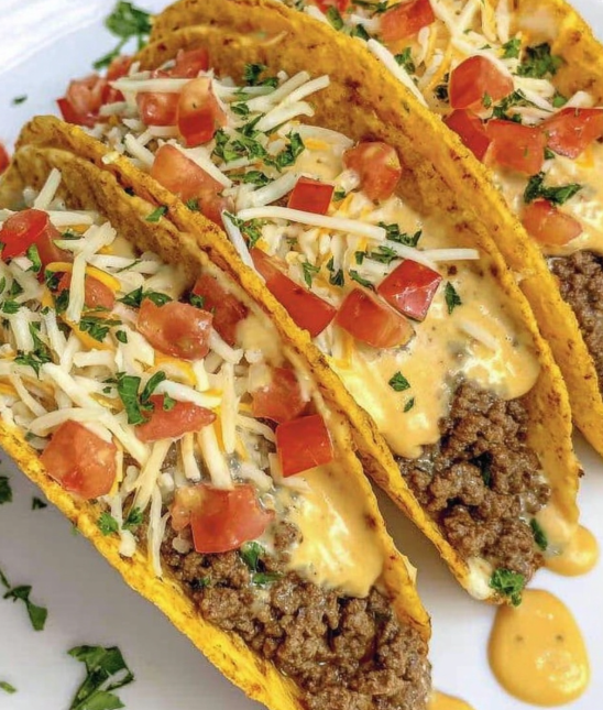 Loaded Taco Shells with Creamy Cheese Sauce