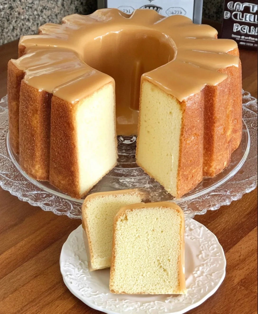 Mile High Cream Cheese Pound Cake with Soft Caramel