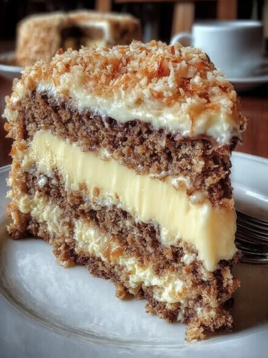 White German Chocolate Cake with a Cheesecake Center
