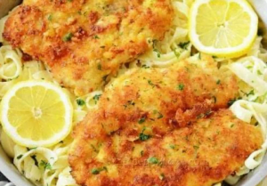 Romano Chicken With Lemon Garlic Pasta