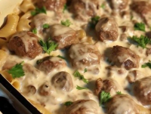 Heavenly Swedish Meatball Noodle Bake