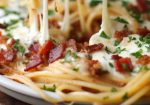 Bacon Cream Cheese Baked Spaghetti
