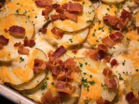 Baked Scalloped Potatoes with Bacon - Easy Recipes