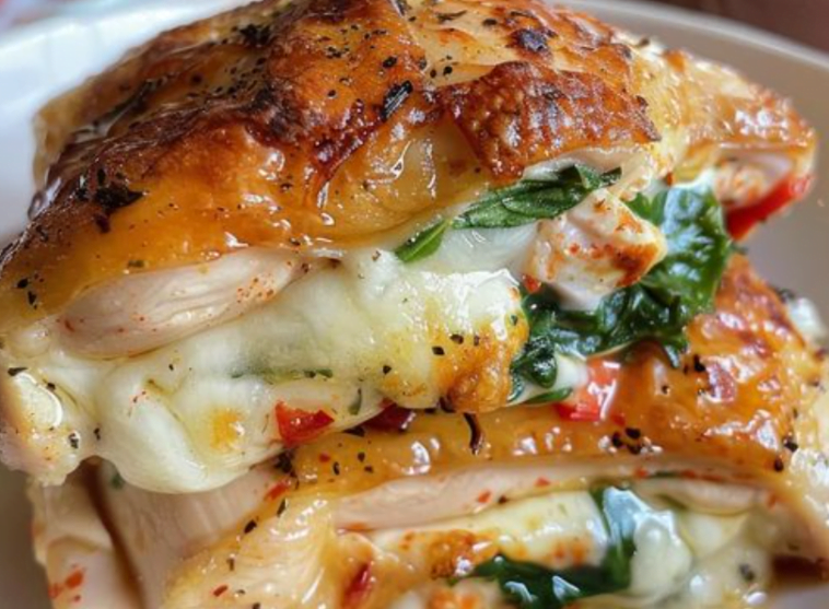 Roasted Red Pepper, Spinach, and Mozzarella Stuffed Chicken