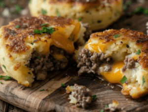 Cheesy Beef Stuffed Potato Cakes Recipe