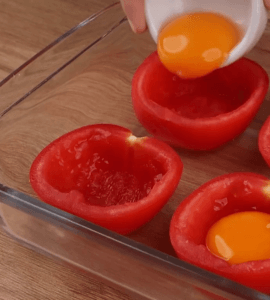 Baked Egg Yolk-Stuffed Tomatoes