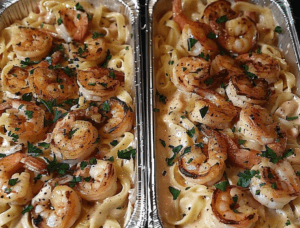 One Pan Shrimp Fettuccine Alfredo