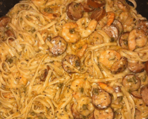 CAJUN SHRIMP PASTA WITH SAUSAGE