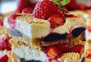 Golden Oreo Strawberry Cheesecake Bars