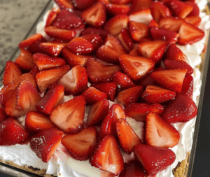 Strawberry Shortcake Crunch Cake with Cream Cheese Frosting