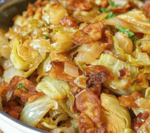 Fried Cabbage with Bacon, Onion, and Garlic