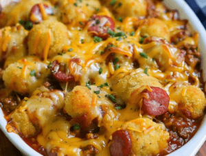 Cheesy Hot Dog Tater Tot Casserole