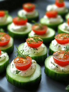 Cucumber Bites with Herbed Cream Cheese and Cherry Tomatoes