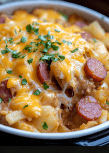 Slow Cooker Cheesy Kielbasa Hashbrown Casserole