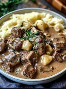 Quick and Simple Slow Cooked Steak Diane Casserole