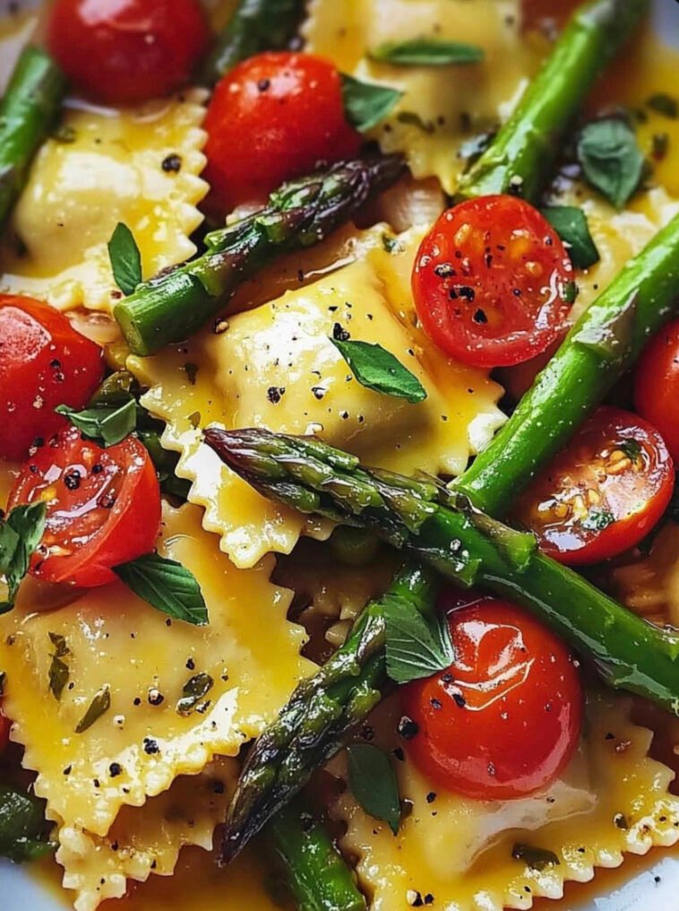 Ravioli with Tomatoes, Asparagus, Garlic, and Herbs