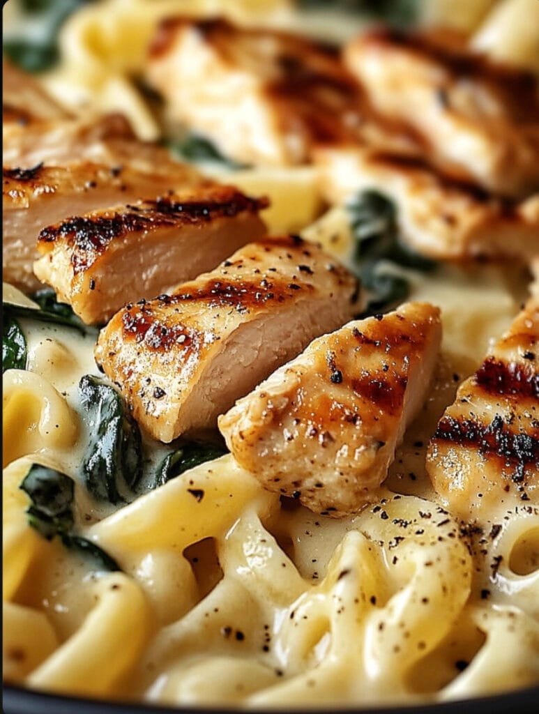 Chicken Spinach Alfredo Rotini Pasta - Easy Recipes Life