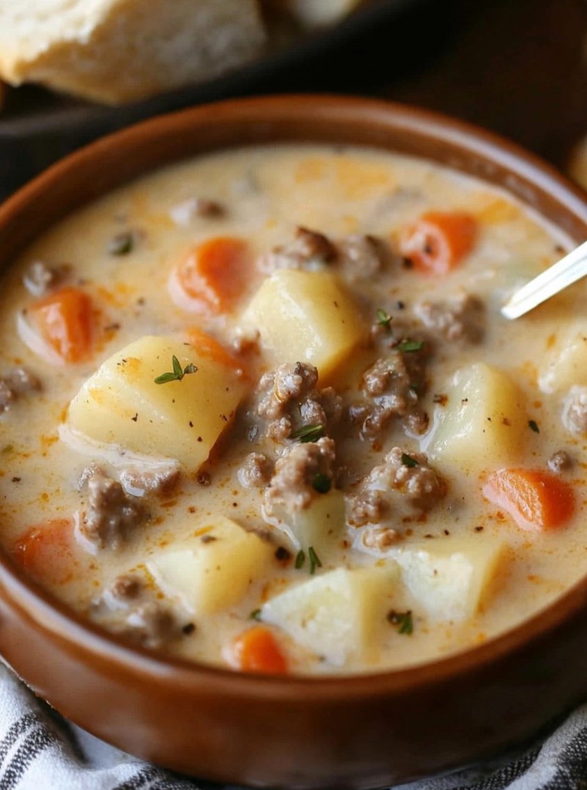 Crockpot Creamy Potato & Hamburger Soup - Easy Recipes Life