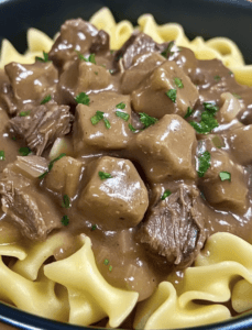 Crockpot Beef Tips & Noodles