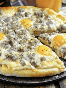 Sausage gravy breakfast pizza