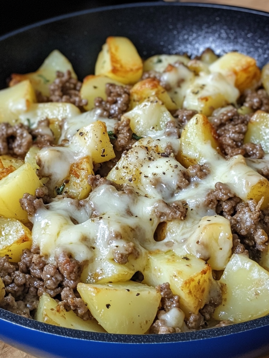 Cheesy Ground Beef and Potato Skillet