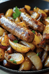 Fried Potatoes and Onions with Smoked Polish Sausage