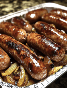 Oven Braised Beer Brats with Caramelized Onions and Apples
