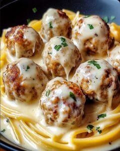 Garlic Butter Chicken Balls with Creamy Parmesan Pasta
