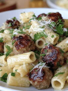 Creamy Garlic Sausage Alfredo Rigatoni