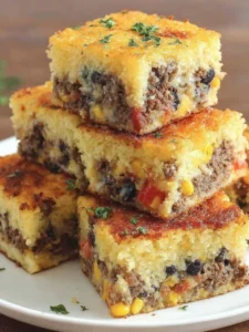 One-Dish Loaded Mexican Cornbread Casserole: beef, beans, corn & cornbread
