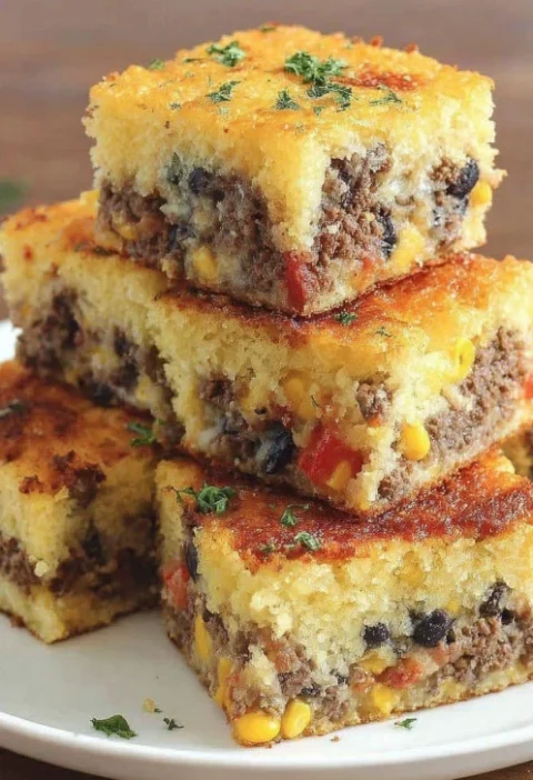 Beef And Bean Cornbread Casserole Recipe Easy Loaded Mexican Cornbread Casserole Spicy Beef Cornbread Bake Mexican Cornbre...