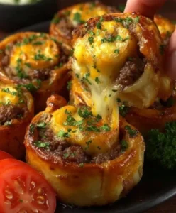 Juicy Cheeseburger Filling Rolled in Buttery Garlic Dough: A Flaky Delight!