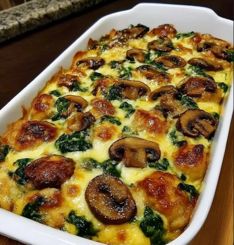Chicken Spinach Mushroom Low Carb Oven Dish
