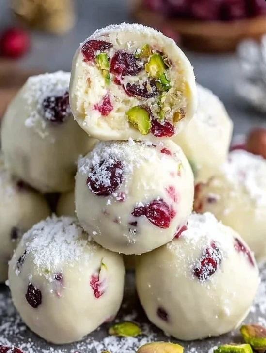 Cranberry Pistachio Christmas Truffles