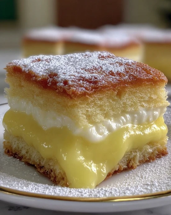 Cream Cheese Custard Bars Recipe Velvety Two-layer Dessert Ideas Homemade Cream Cheese Custard Bars Best Cream Cheese Dess...