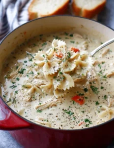 Creamy Chicken Alfredo Soup with Tender Chicken & Pasta