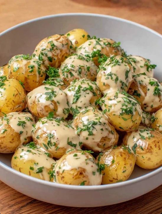 Creamy Garlic Sauce Baby Potatoes